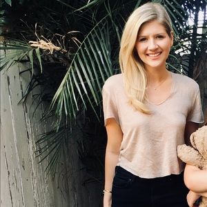 Zara Cropped Linen Tee - Size S - Scoop Neck